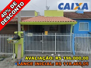 Casa, 35,49 m2 de área total, 35,49 m2 de área privativa, 59,55m2 de área do terreno, 2 qts, a.serv, WC, sl, cozinha. IPTU: 7300120000001005 Matrícula: 45854 — leilão em MATINHOS/PR