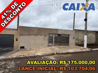 Casa, 44,04 m2 de área total, 44,04 m2 de área privativa, 165,6m2 de área do terreno, 2 qts, a.serv, WC, sl, cozinha. IPTU: 712140400020082000 Matrícula: 54959 — leilão em OURINHOS/SP