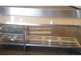 mesa lisa baixa em aço inox med. 225x70x75cm — leilão em Guarulhos/SP