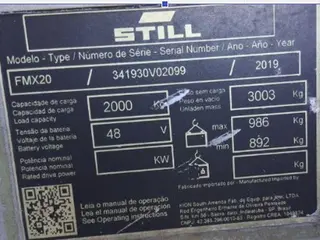 EMPILHADEIRA RETRÁTIL STILL FMX20, ANO AQUIS.: 2019, CAP: 2.000 KG, SÉRIE: 341930V02099 — leilão em Ribeirão Preto/SP (foto 7)
