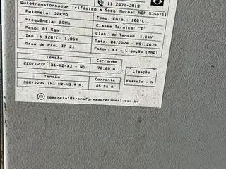 AUTOTRANSFORMADOR TRIFÁSICO IDEAL 30 KVA (Ref.: 105) — leilão em Atibaia (foto 4)